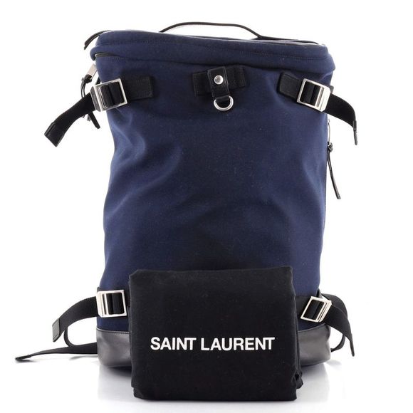 Saint Laurent Rivington Race Backpack Canvas with Leather Black, Blue - Picture 2 of 8